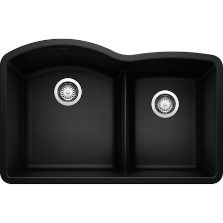 Diamond Silgranit 60/40 Double Bowl Undermount Kitchen Sink With Low Divide - Coal Black